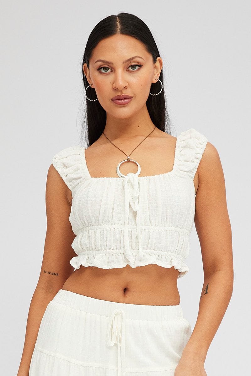 White Crop Top Short Sleeve for Ally Fashion