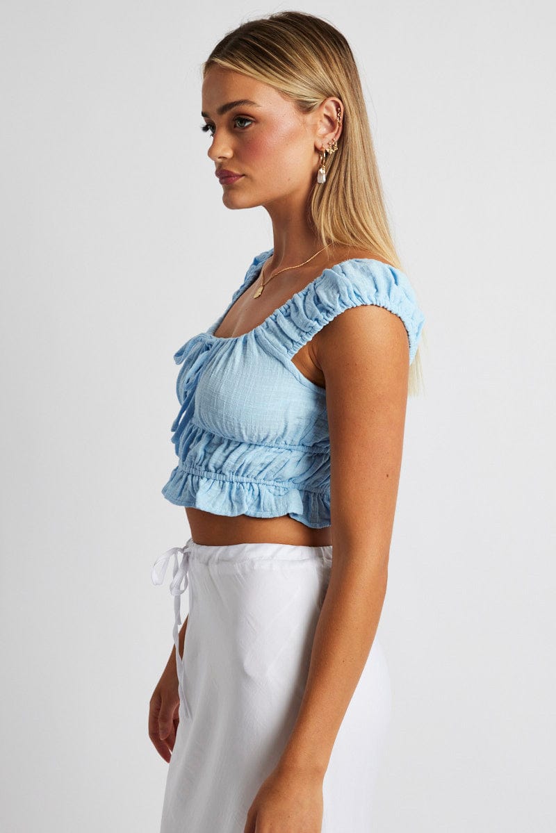 Blue Crop Top Short Sleeve for Ally Fashion