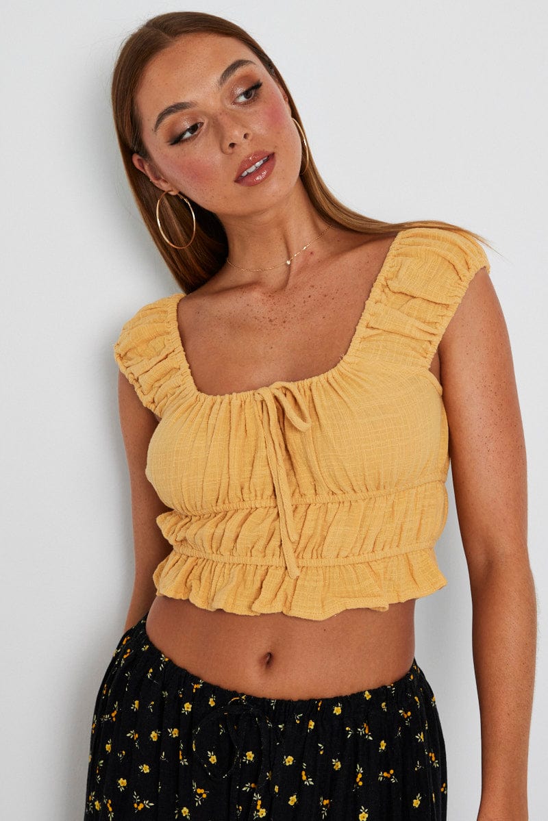 Yellow Crop Top Short Sleeve for Ally Fashion