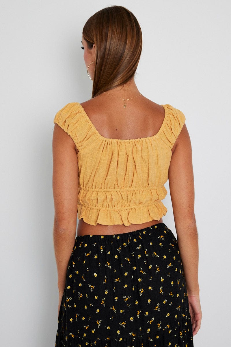 Yellow Crop Top Short Sleeve for Ally Fashion