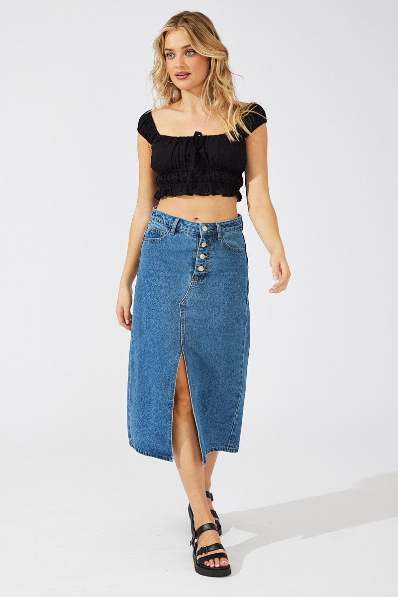 Black Crop Top Eyelet for Ally Fashion