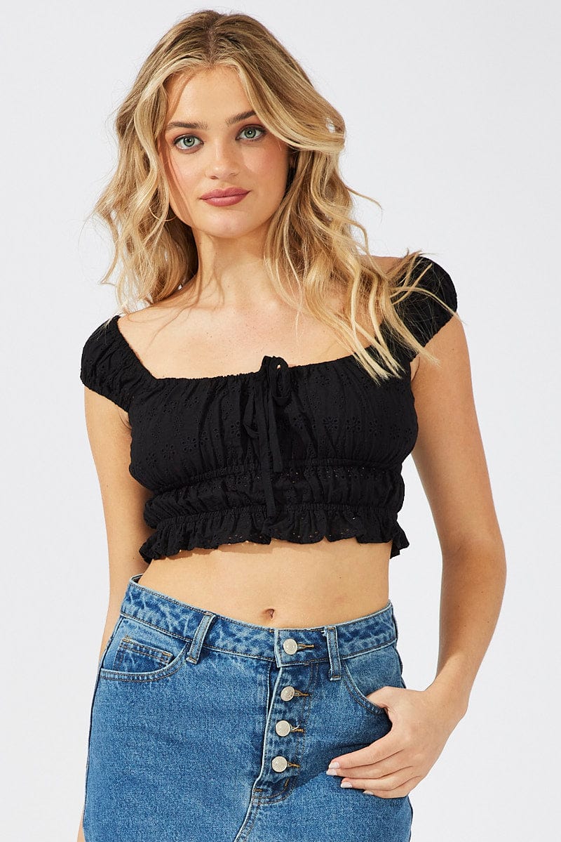 Black Crop Top Eyelet for Ally Fashion