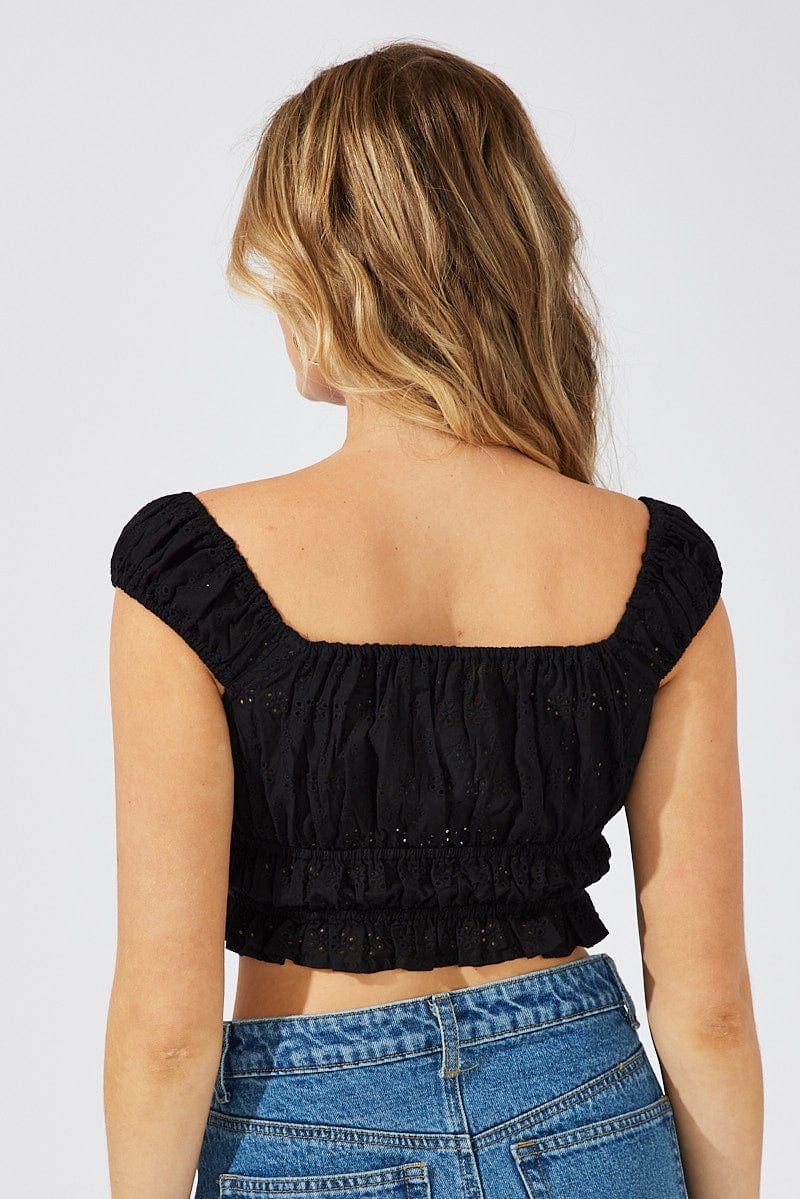 Black Crop Top Eyelet for Ally Fashion