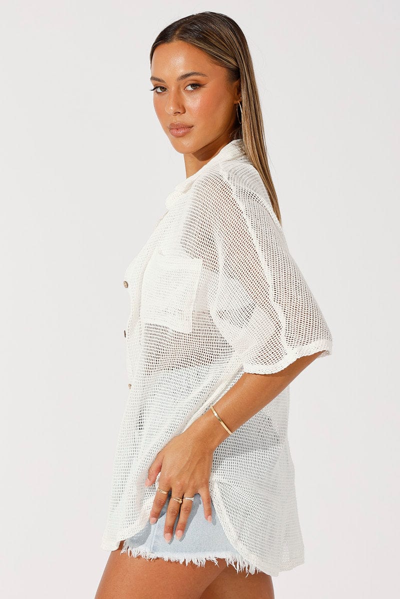 White Shirt Short Sleeve Collared Neck for Ally Fashion