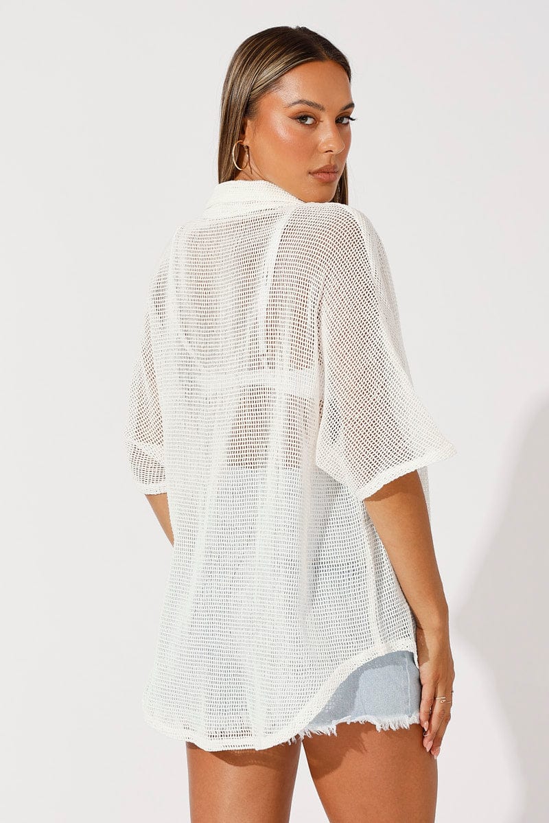 White Shirt Short Sleeve Collared Neck for Ally Fashion