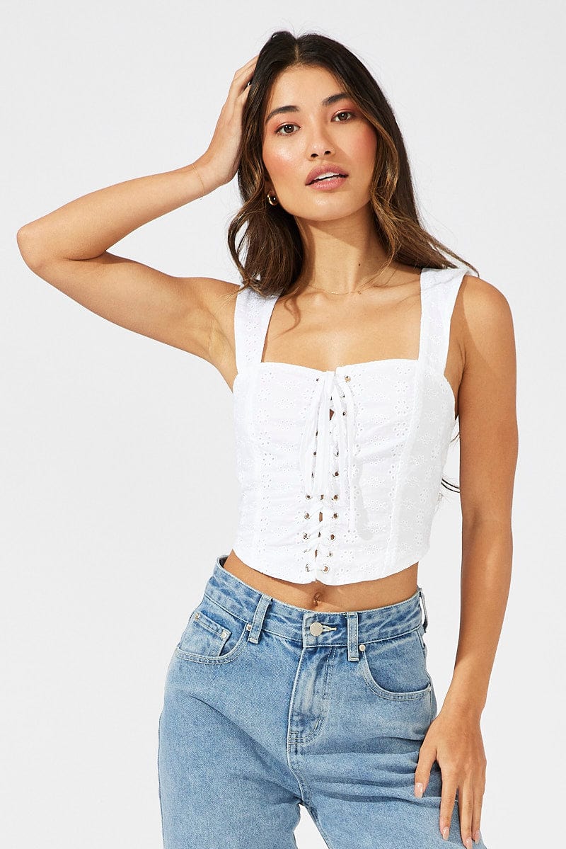 White Corset Top Front Tie for Ally Fashion