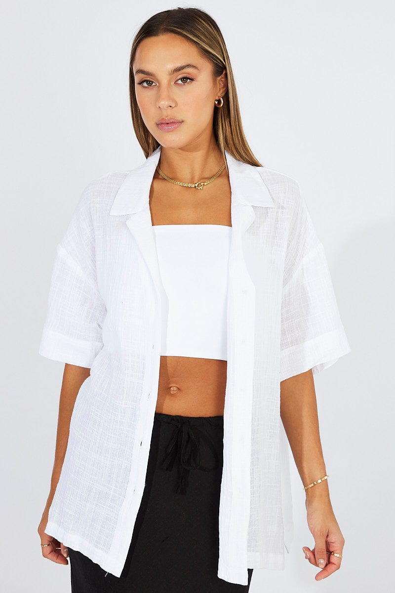 White Shirt Short Sleeve Collared Neck for Ally Fashion