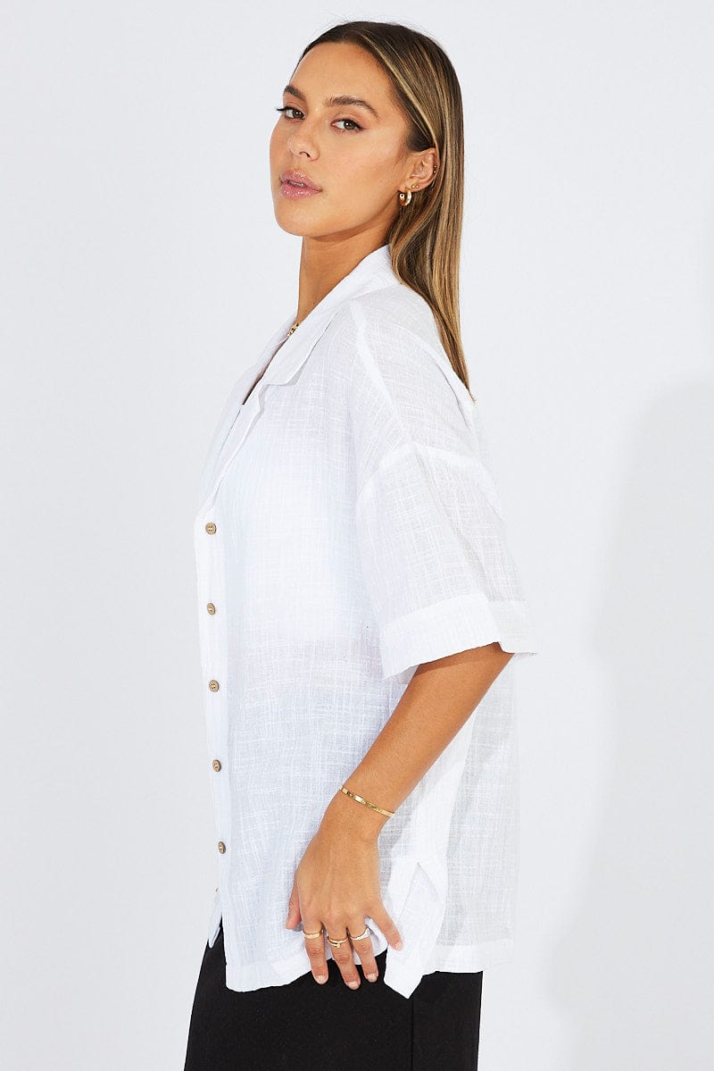 White Shirt Short Sleeve Collared Neck for Ally Fashion