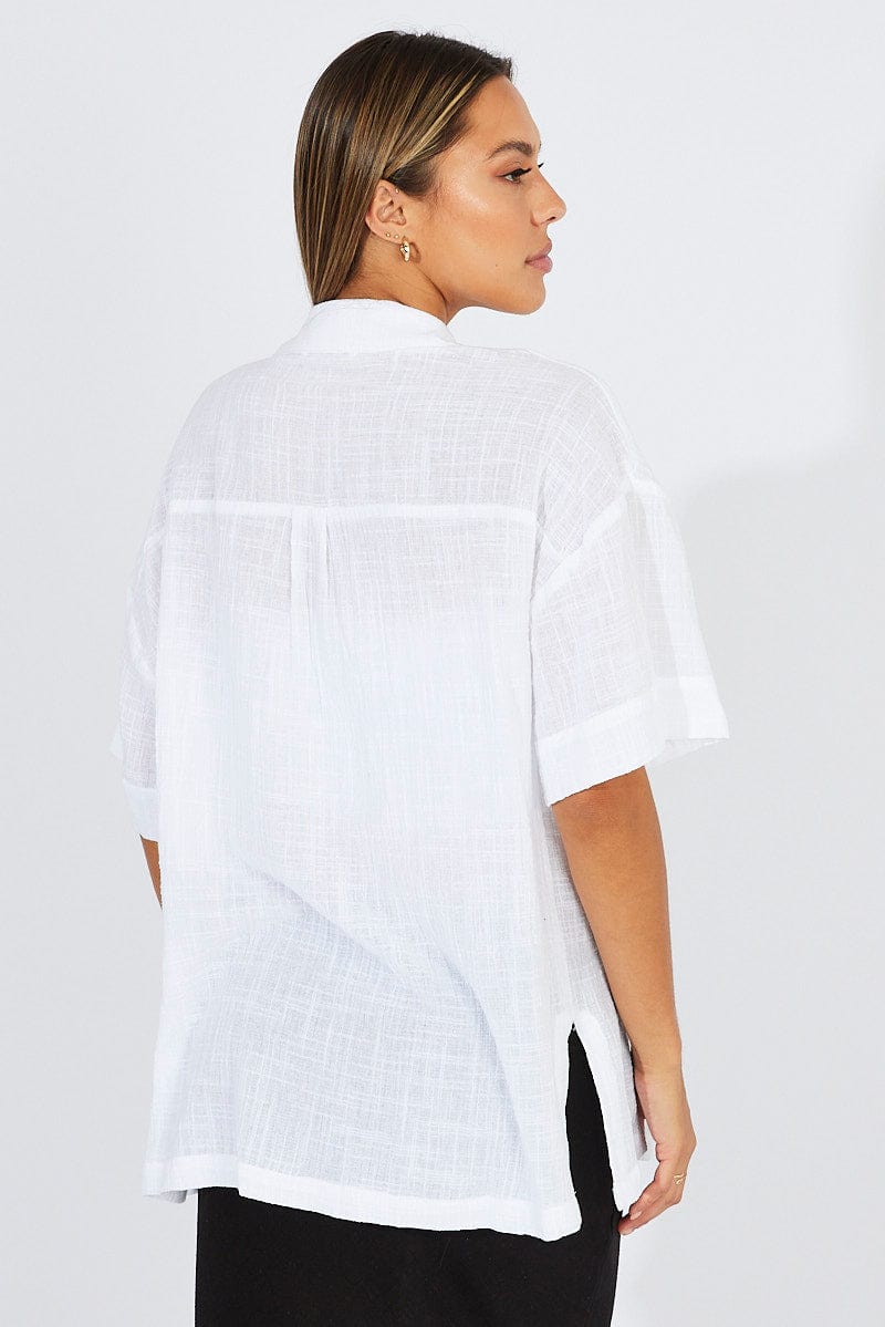 White Shirt Short Sleeve Collared Neck for Ally Fashion