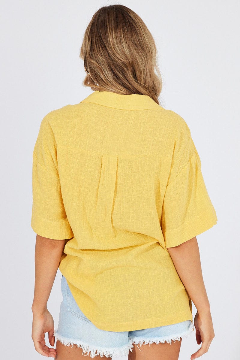 Yellow Shirt Short Sleeve Collared Neck for Ally Fashion