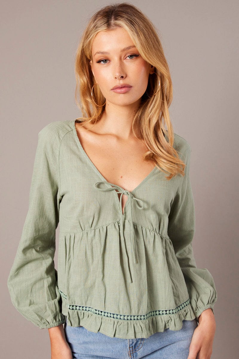 Green Smock Top Long Sleeve for Ally Fashion