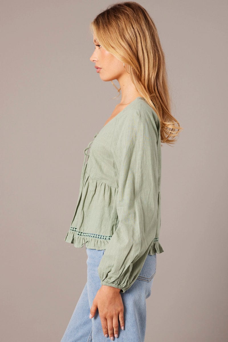 Green Smock Top Long Sleeve for Ally Fashion