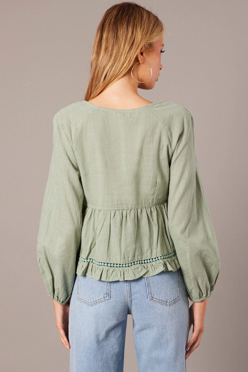 Green Smock Top Long Sleeve for Ally Fashion