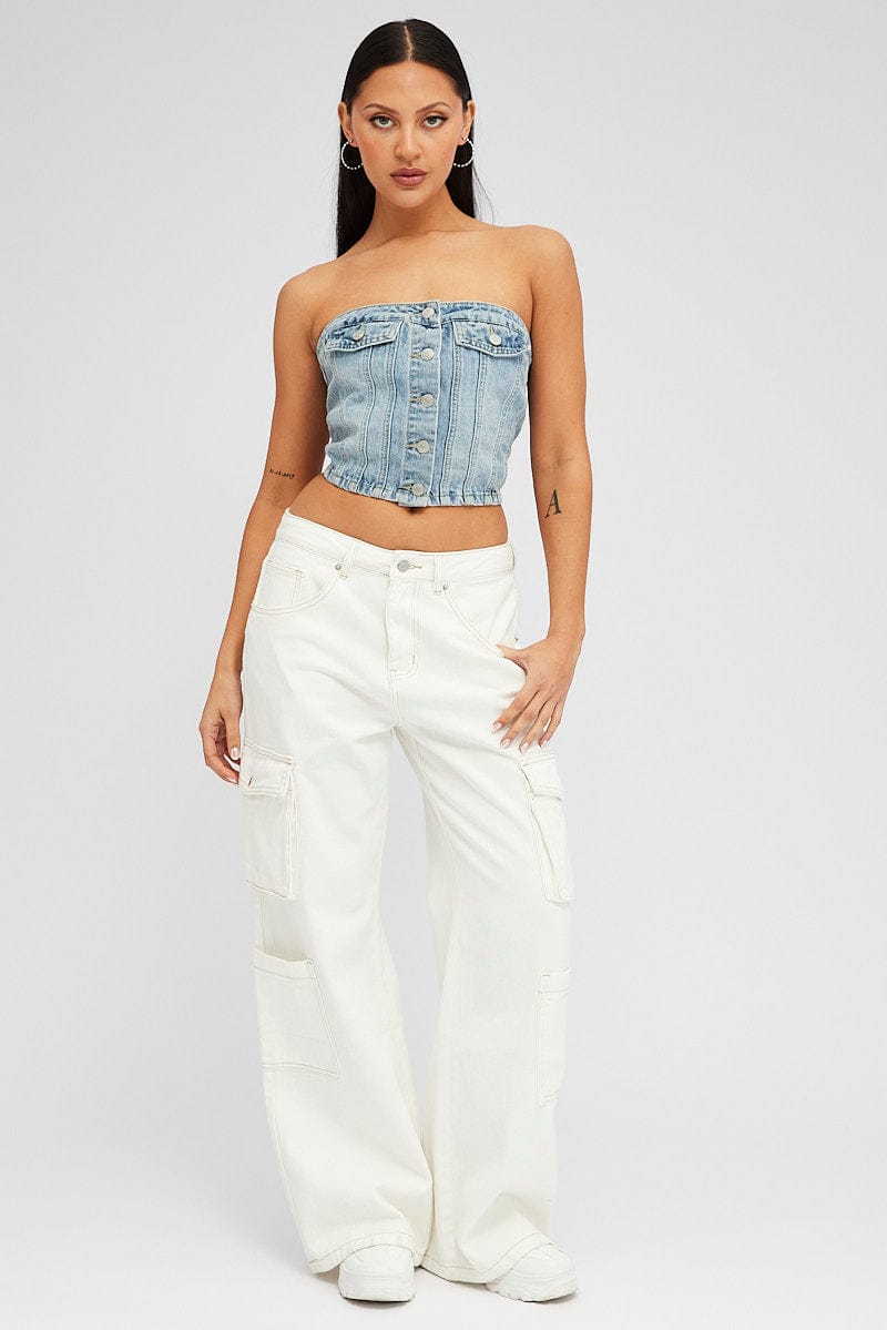 Denim Bandeau Top Sleeveless Corset for Ally Fashion