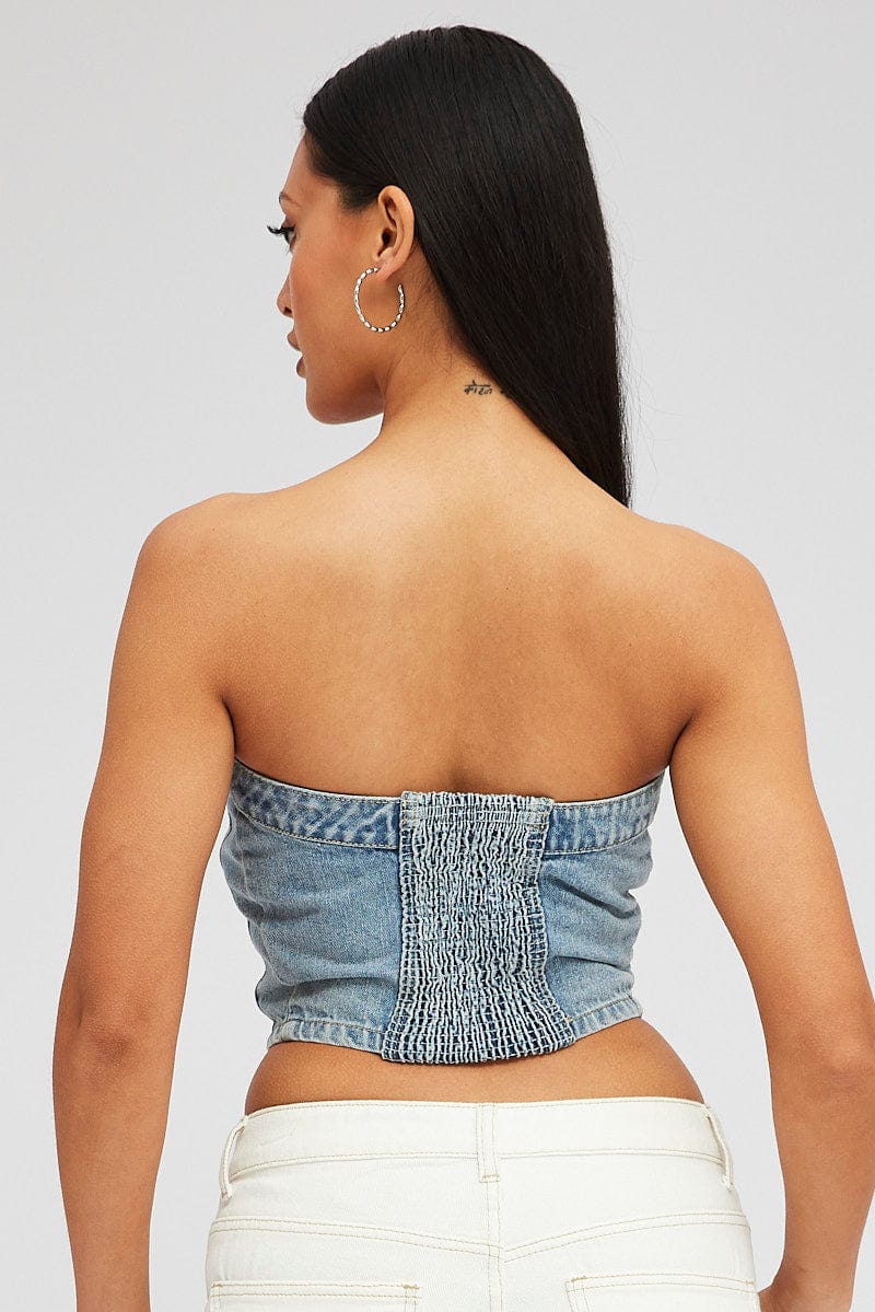 Denim Bandeau Top Sleeveless Corset for Ally Fashion