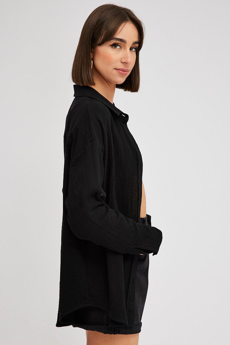 Black Oversized Shirt Long sleeve Collared Neck for Ally Fashion