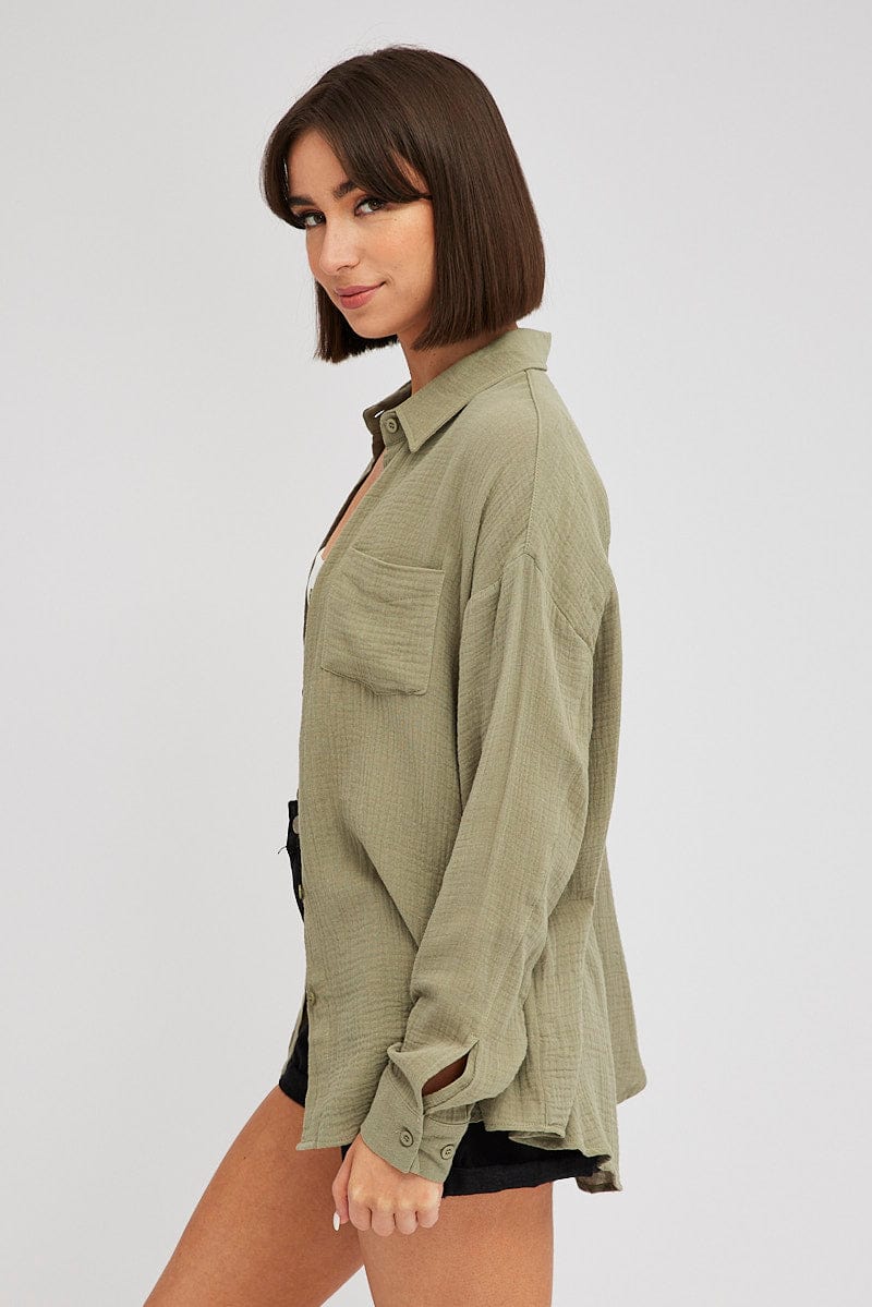 Green Oversized Shirt Long sleeve Collared Neck for Ally Fashion