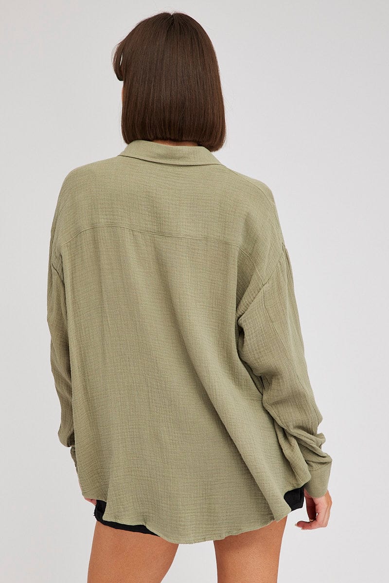 Green Oversized Shirt Long sleeve Collared Neck for Ally Fashion