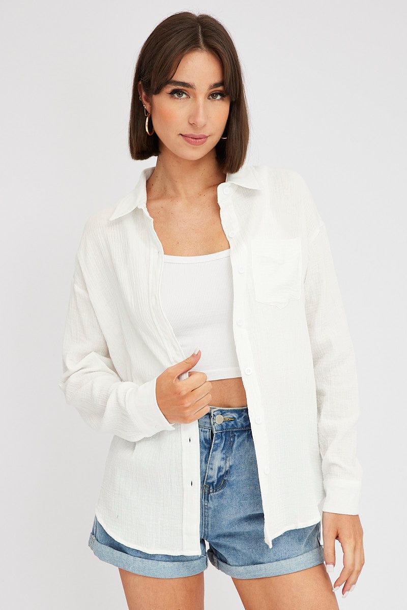 White Oversized Shirt Long sleeve Collared Neck for Ally Fashion