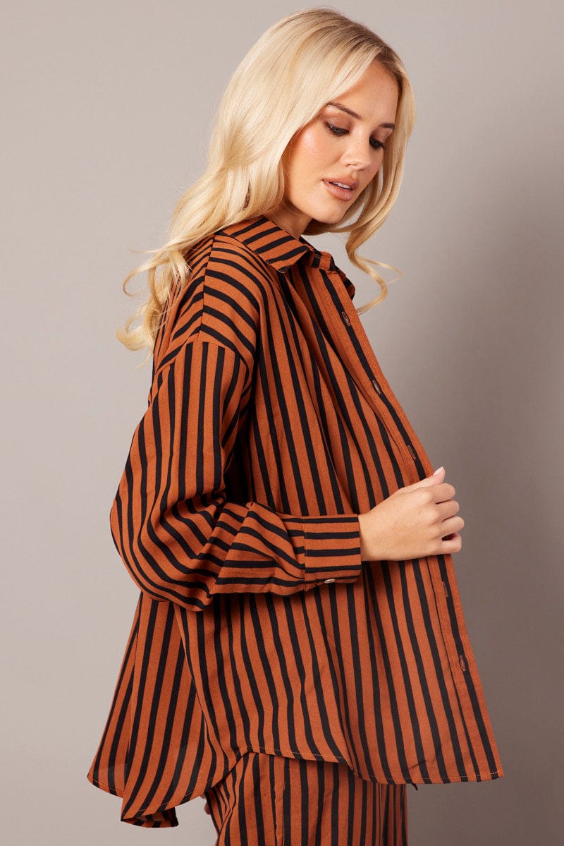 Brown Abstract Relaxed Shirt Long Sleeve for Ally Fashion
