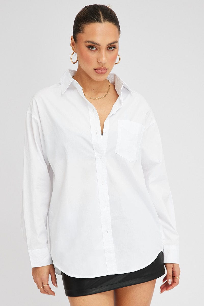 White Shirt Long Sleeve Collared Neck for Ally Fashion