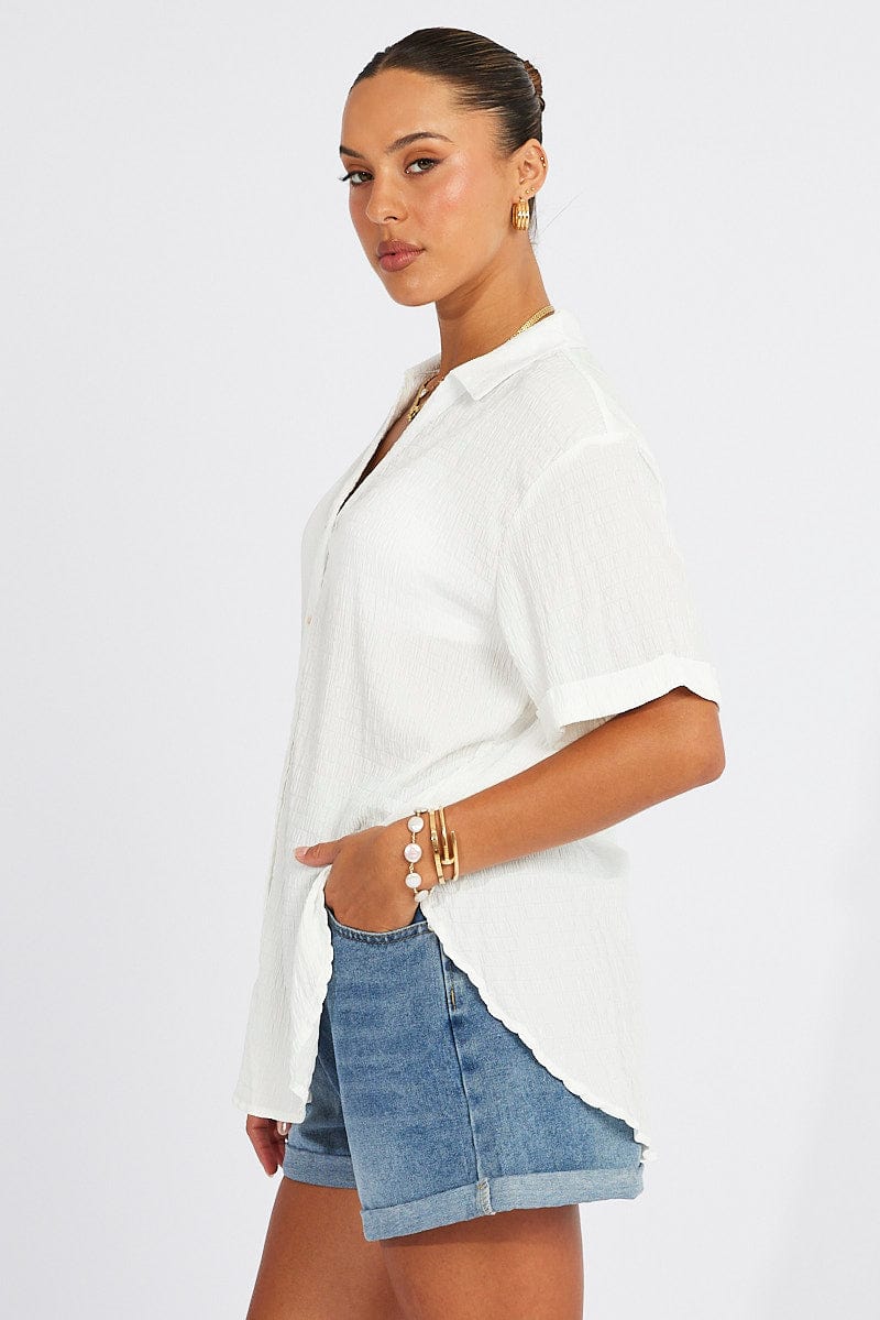 White Textured Shirt Short Sleeve for Ally Fashion