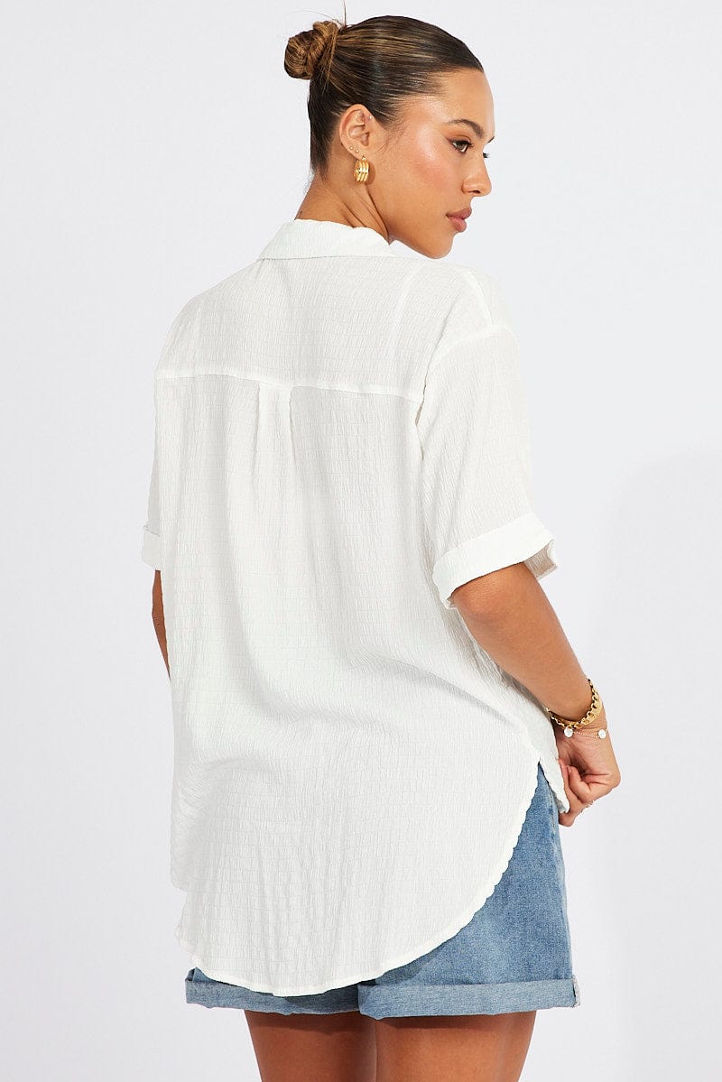 White Textured Shirt Short Sleeve for Ally Fashion