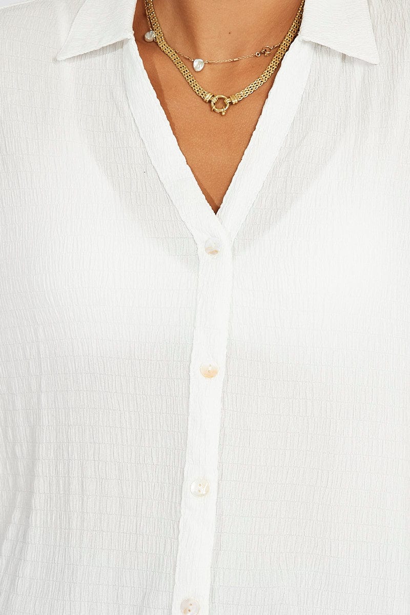 White Textured Shirt Short Sleeve for Ally Fashion