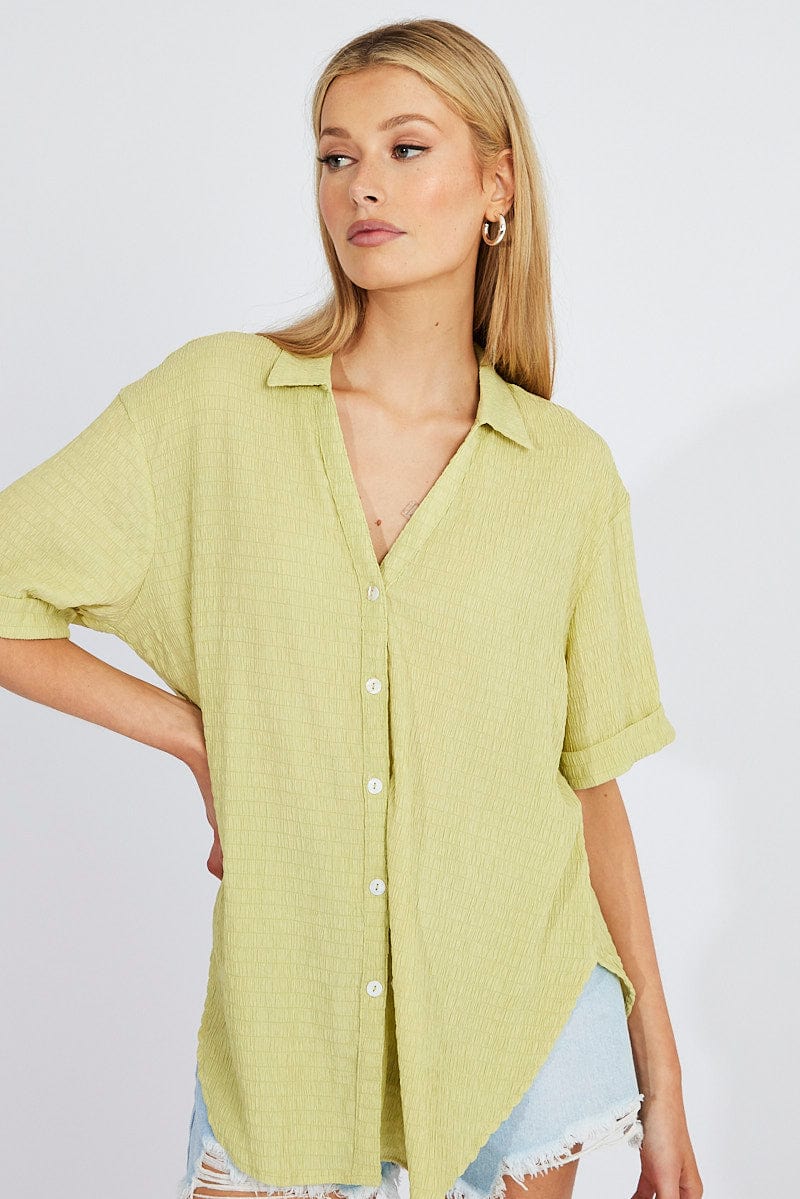 Green Textured Shirt Short Sleeve for Ally Fashion