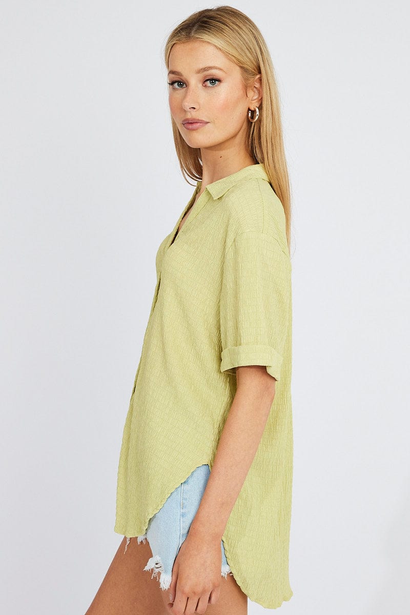 Green Textured Shirt Short Sleeve for Ally Fashion