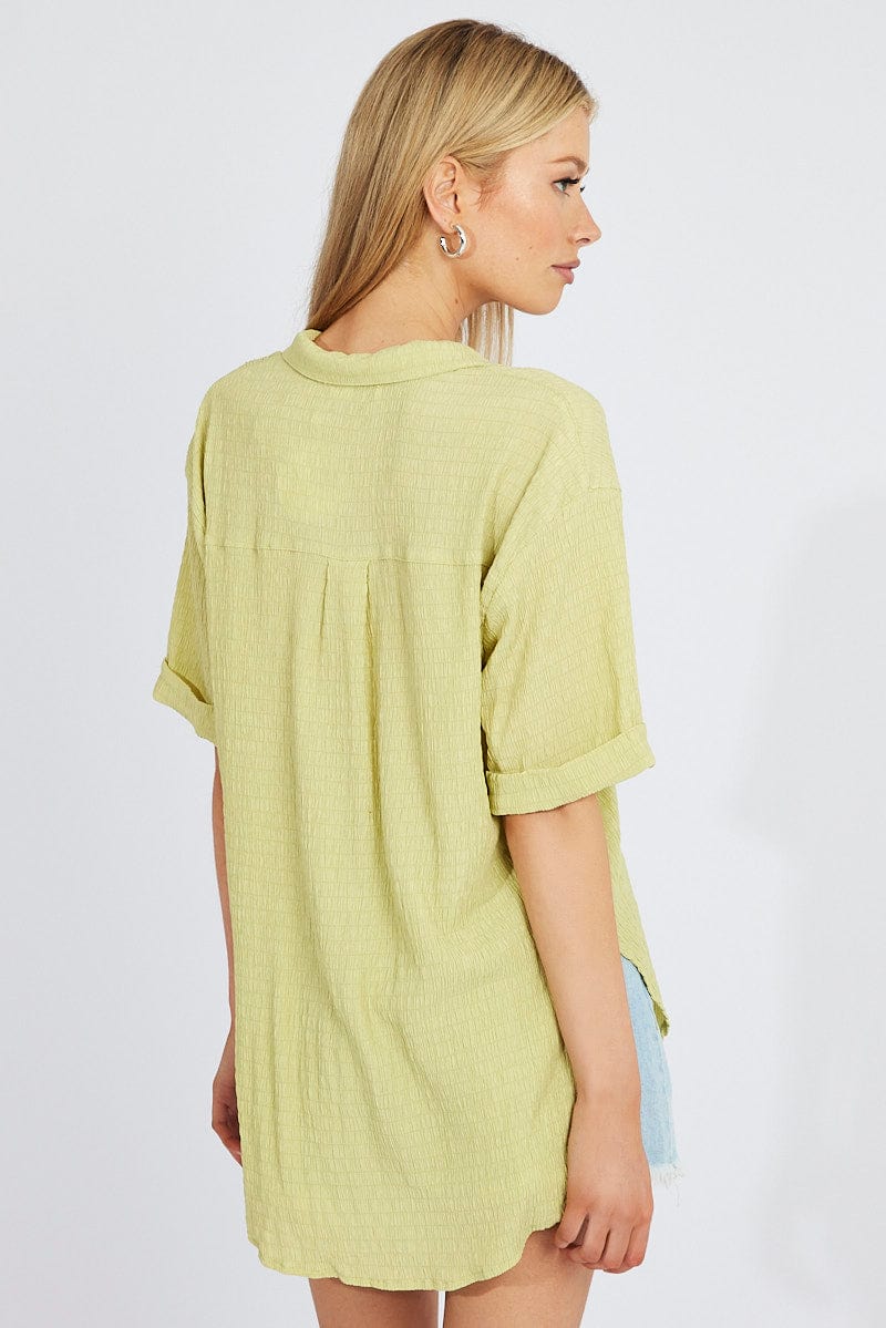 Green Textured Shirt Short Sleeve for Ally Fashion