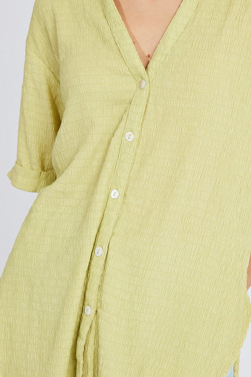 Green Textured Shirt Short Sleeve for Ally Fashion