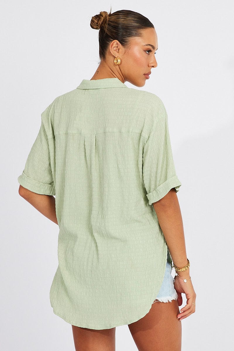 Green Textured Shirt Short Sleeve for Ally Fashion