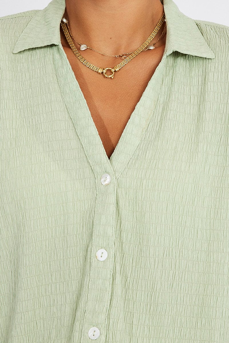 Green Textured Shirt Short Sleeve for Ally Fashion