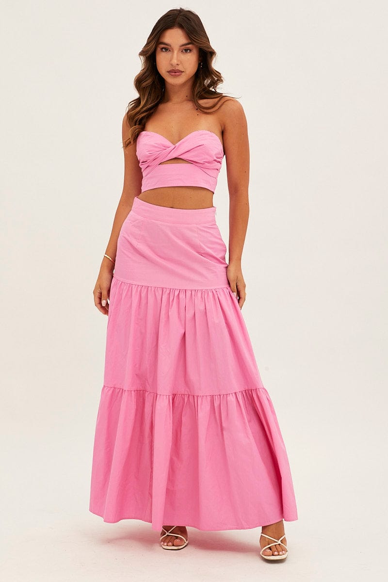 Pink Bandeau Twist Front Sleeveless Crop for Ally Fashion