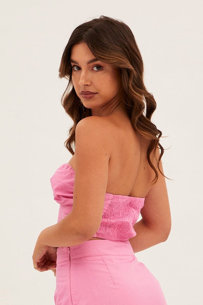 Pink Bandeau Twist Front Sleeveless Crop for Ally Fashion