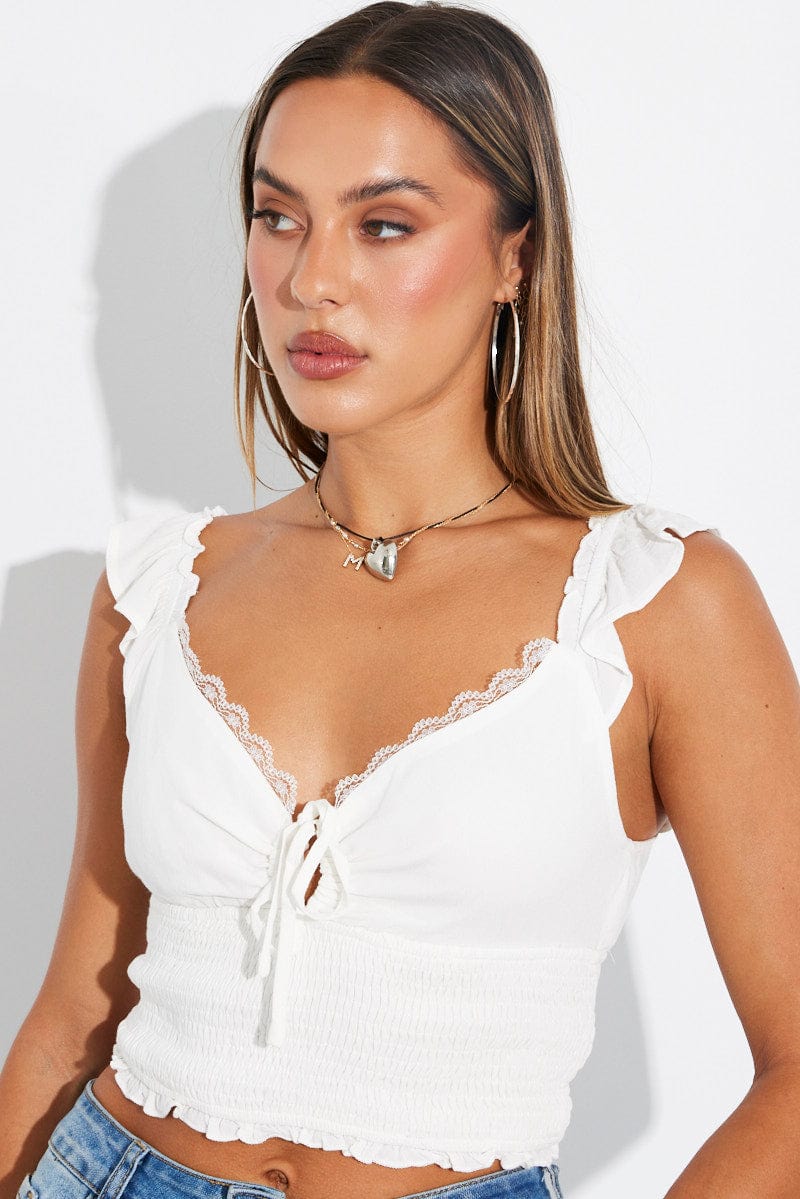 White Smocked Crop Top Sleeveless for Ally Fashion