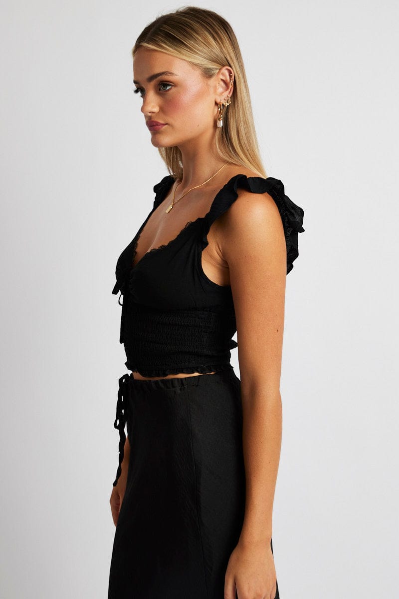 Black Smocked Crop Top Sleeveless for Ally Fashion