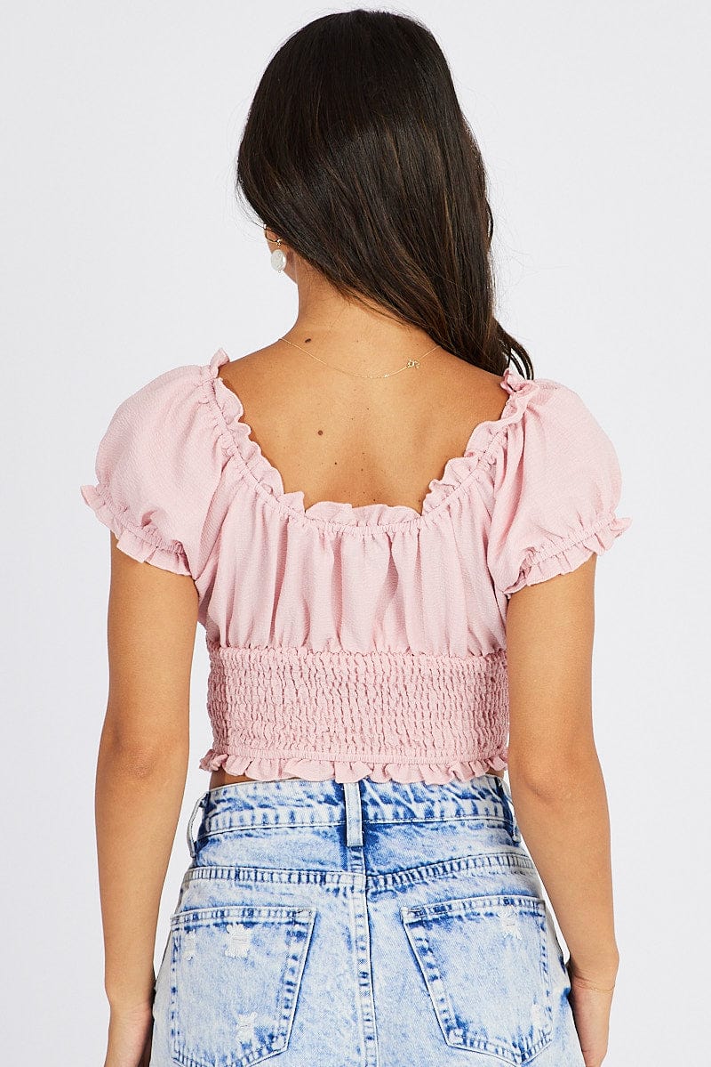 Pink Ruched Top Short Sleeve for Ally Fashion