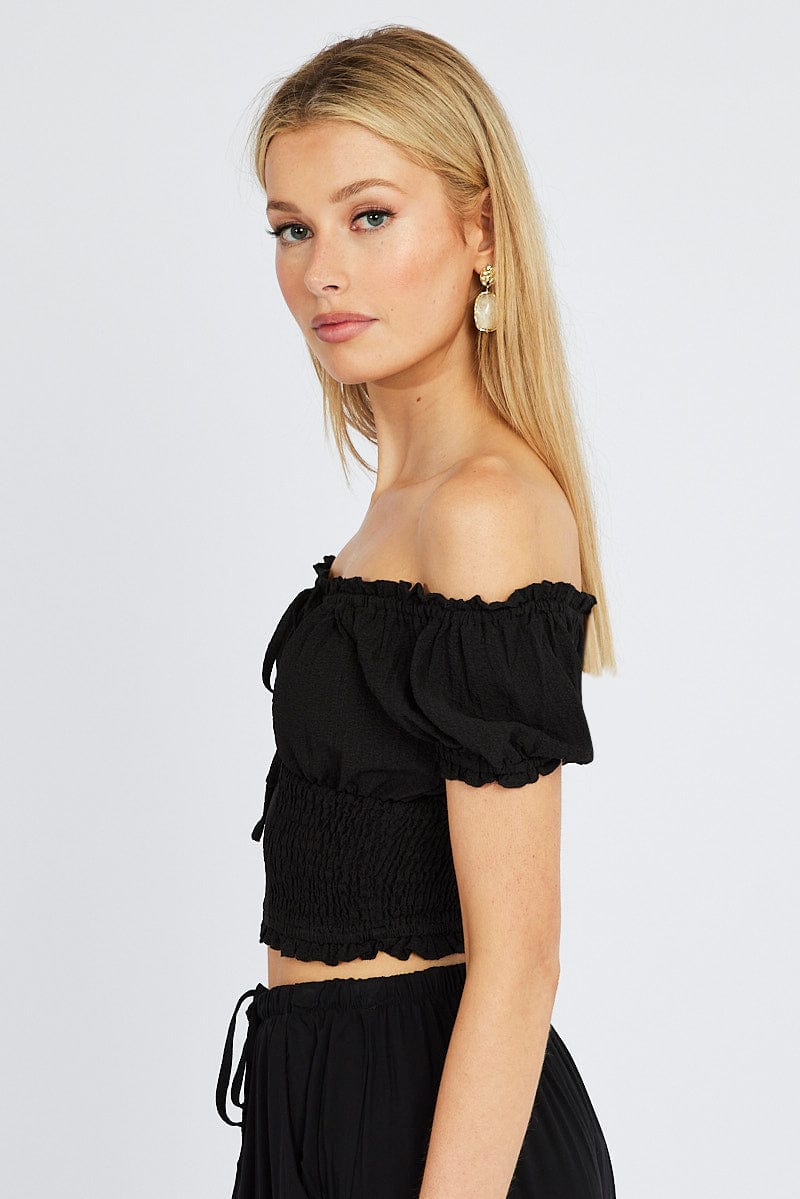 Black Ruched Top Short Sleeve for Ally Fashion