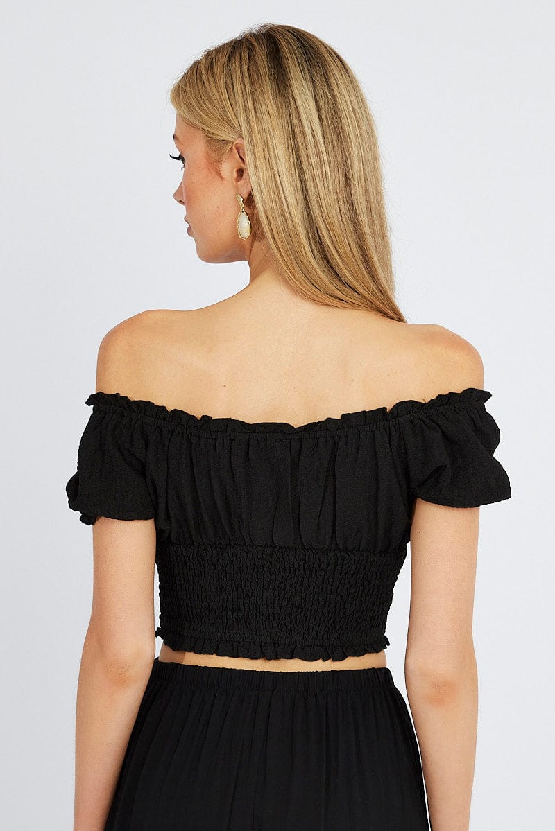 Black Ruched Top Short Sleeve for Ally Fashion