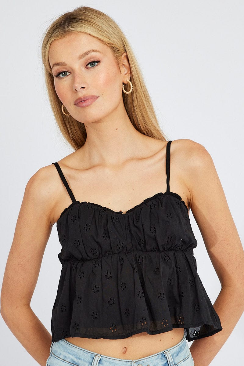 Black Eyelet Cami Top for Ally Fashion