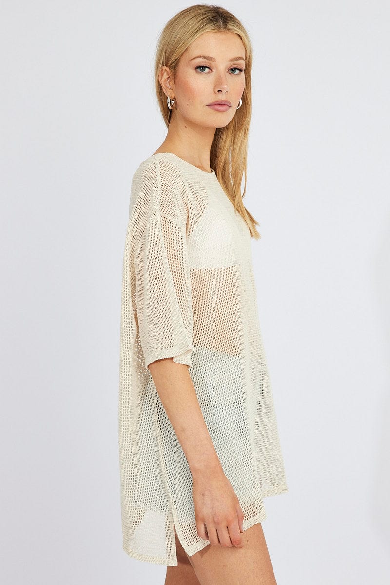 Beige Relaxed Top Short Sleeve for Ally Fashion