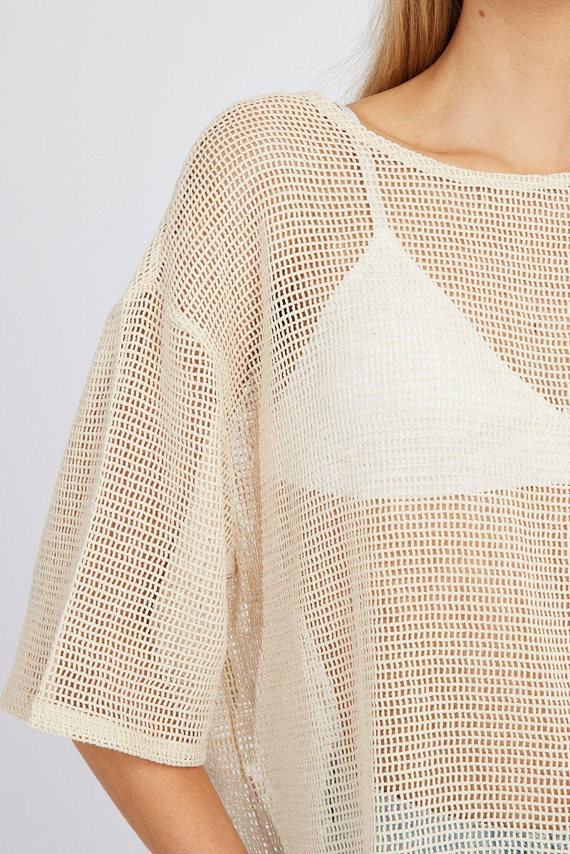 Beige Relaxed Top Short Sleeve for Ally Fashion