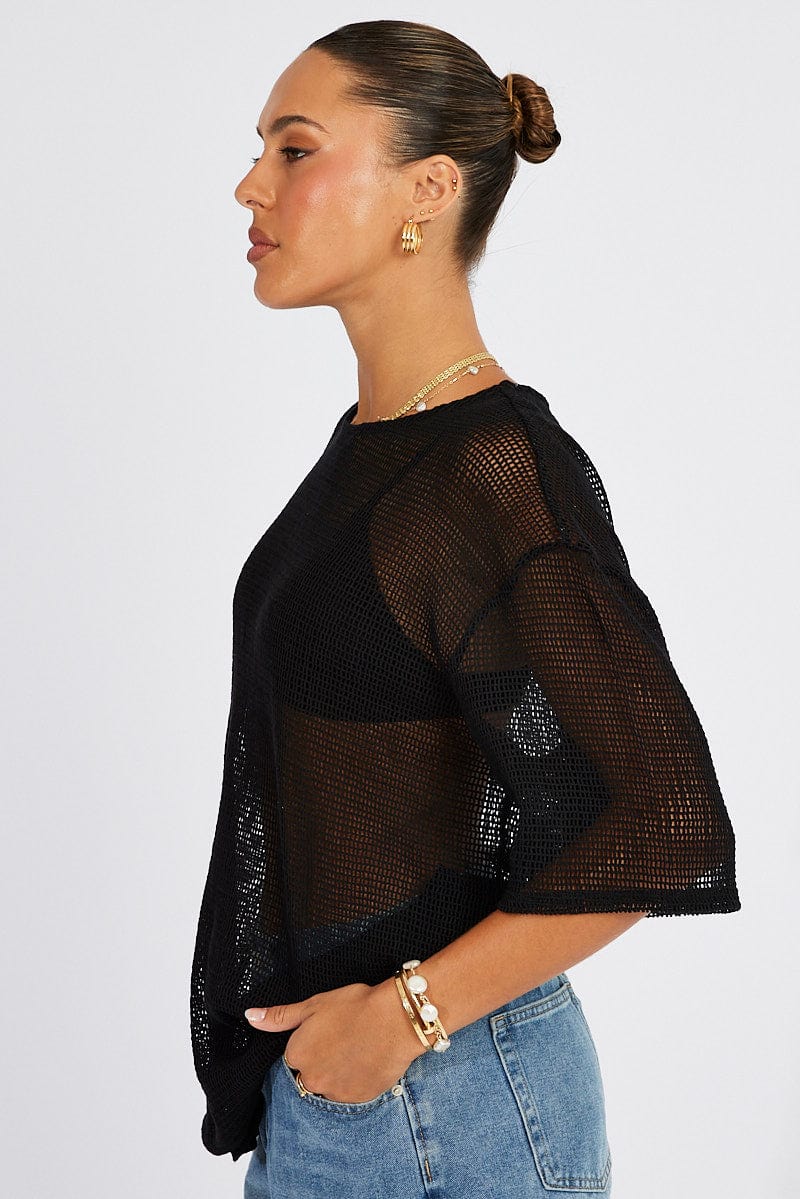 Black Relaxed Top Short Sleeve for Ally Fashion