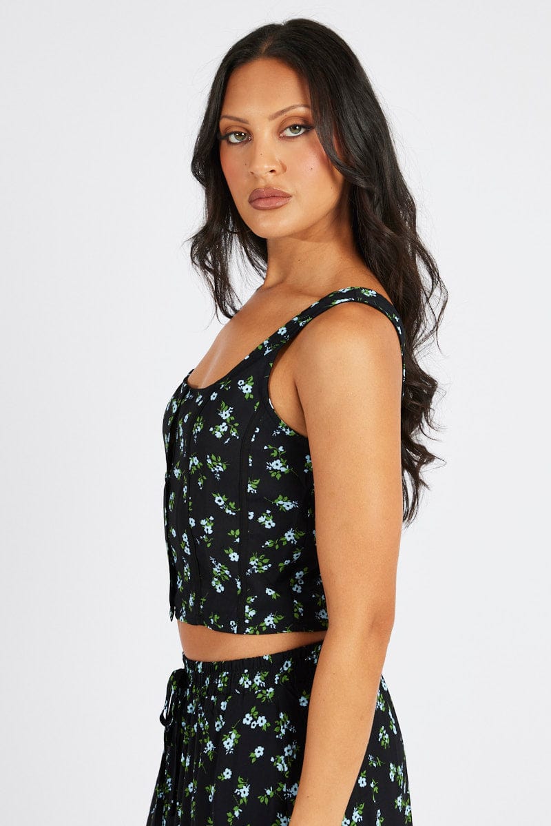 Black Floral Corset Top Sleeveless for Ally Fashion