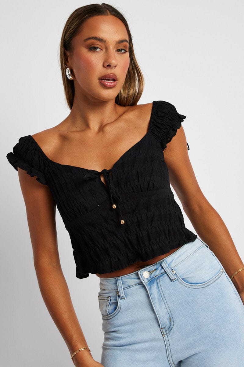 Black Puff Sleeve Top Short Sleeve for Ally Fashion