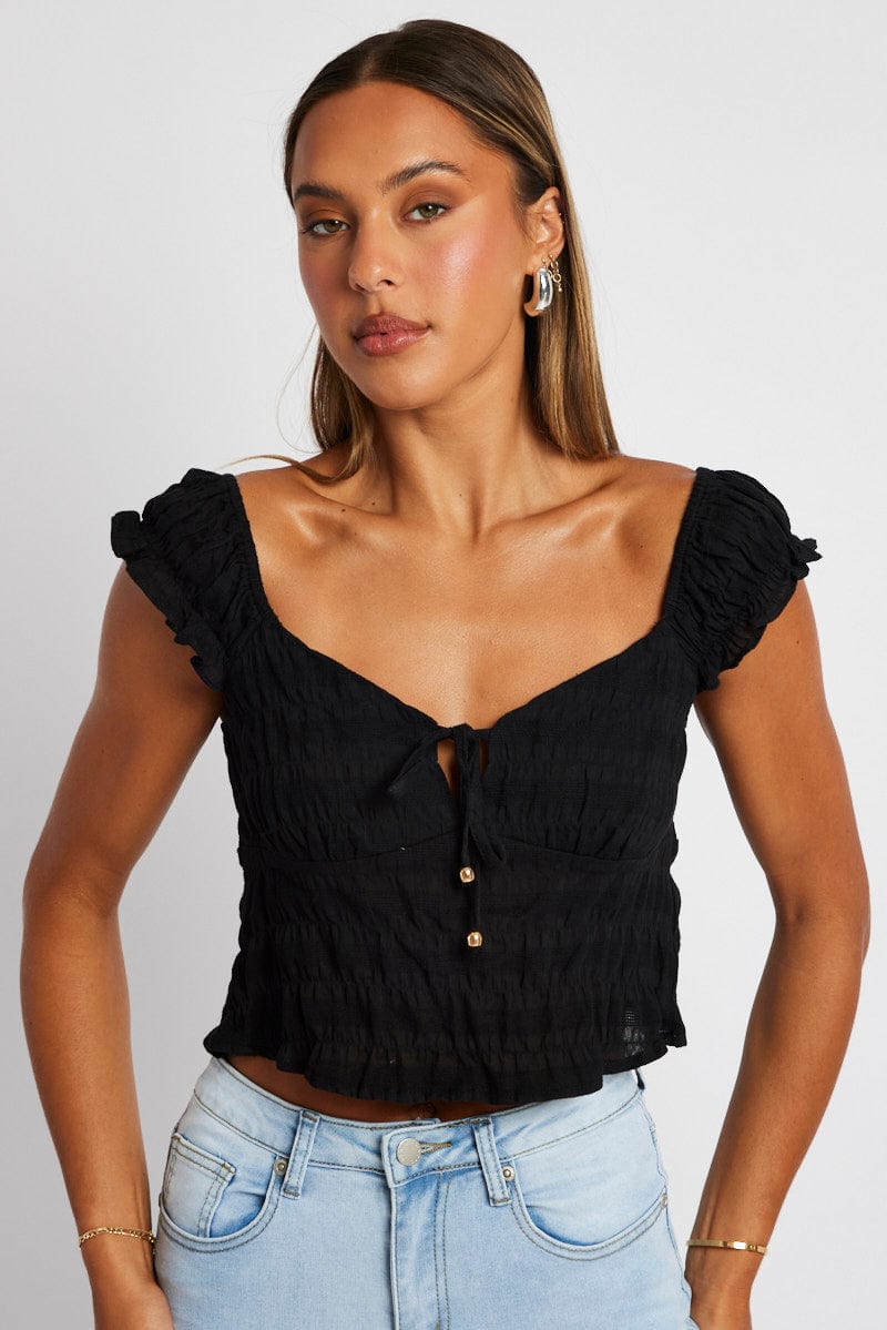 Black Puff Sleeve Top Short Sleeve for Ally Fashion