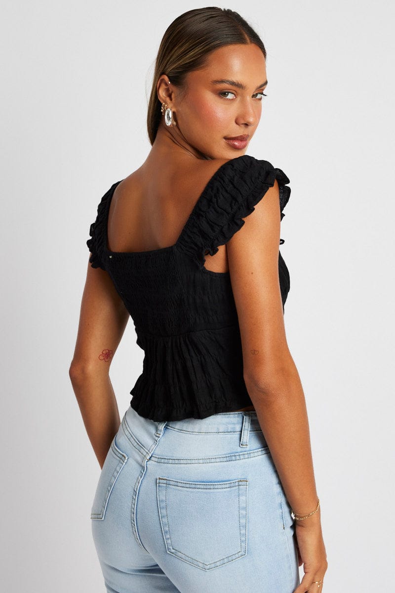 Black Puff Sleeve Top Short Sleeve for Ally Fashion