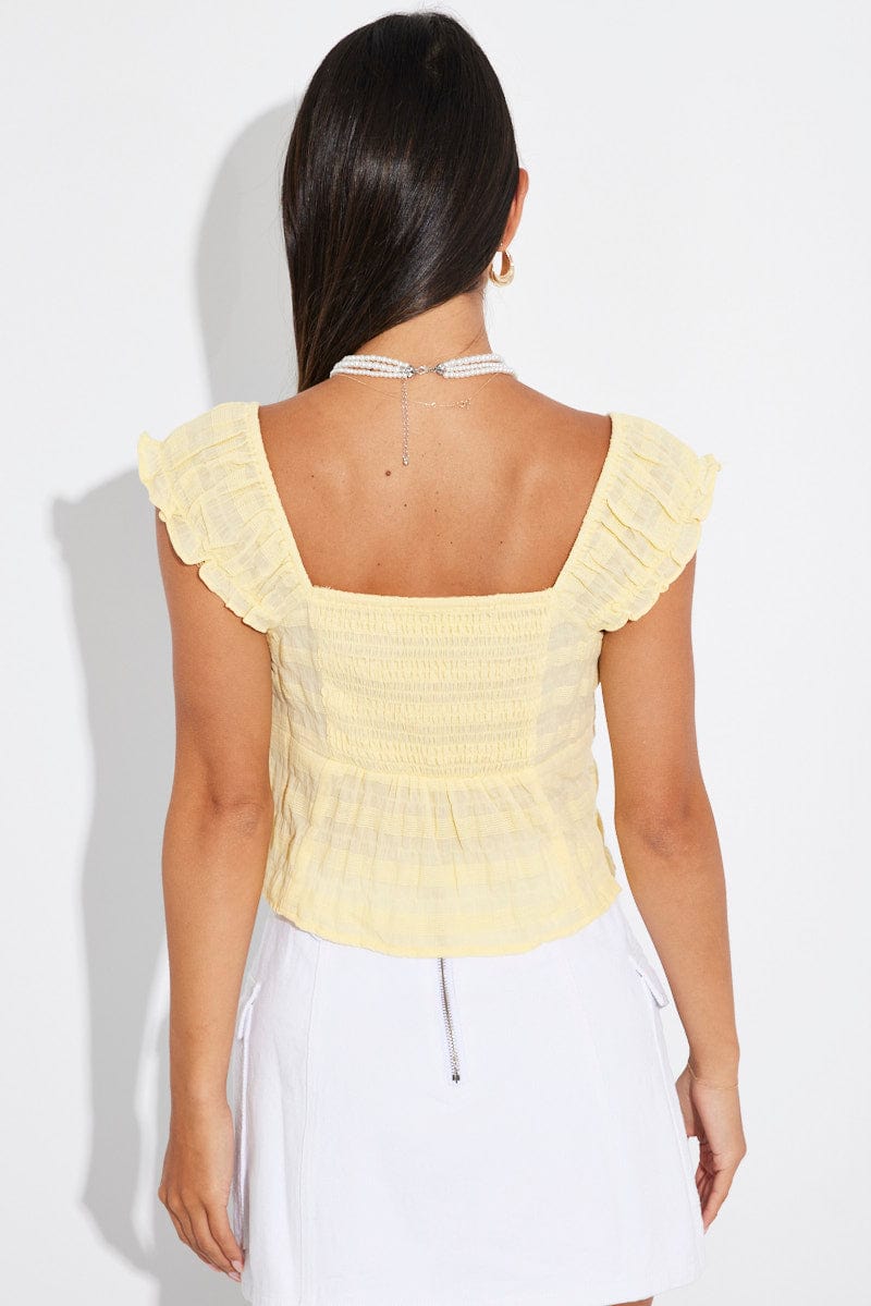 Yellow Puff Sleeve Top Short Sleeve for Ally Fashion